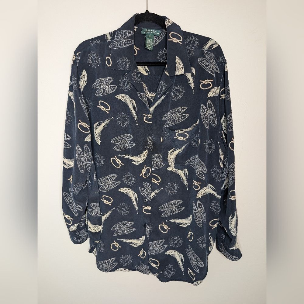 Lauren Ralph Lauren Nautical Silk Button Down sz 1X